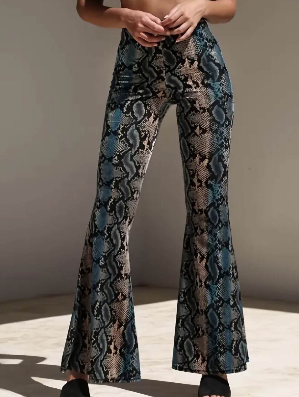 Sexy Snake Print Flare Pants for Women, Plus Size Slim Fit